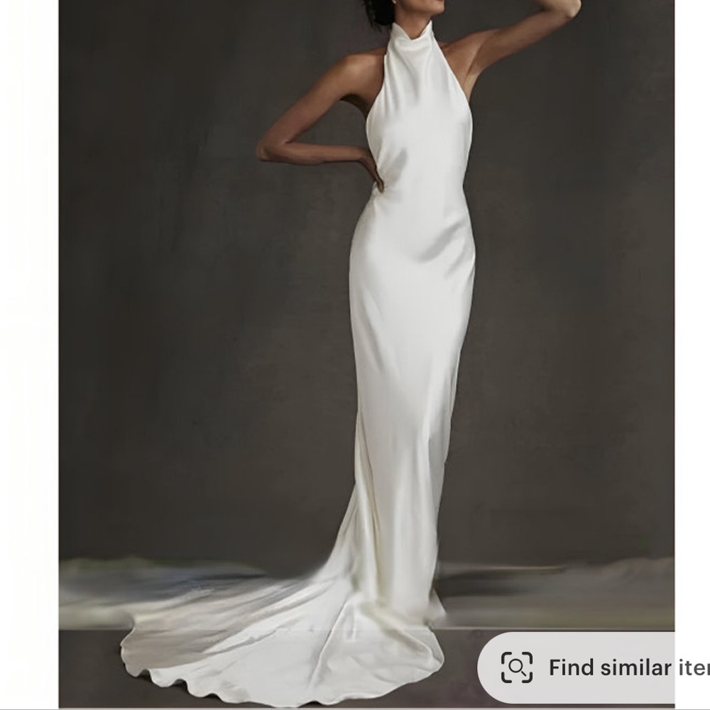 Halter neck backless ivory wedding dress